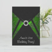 Emerald Green Damask 21e verjaardagsfeest uitnodig Kaart (Staand voorkant)