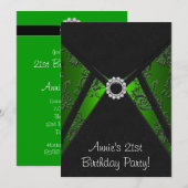 Emerald Green Damask 21e verjaardagsfeest uitnodig Kaart (Voorkant / Achterkant)