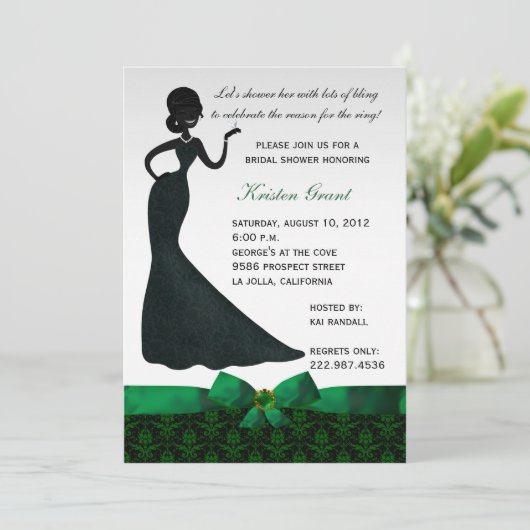 Emerald Green Damask Bridal Shower Uitnodiging (Staand voorkant)