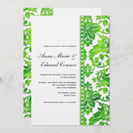 Emerald Green  Damask Lace Wedding Kaart (Voorkant / Achterkant)