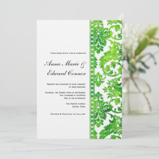Emerald Green  Damask Lace Wedding Kaart (Staand voorkant)