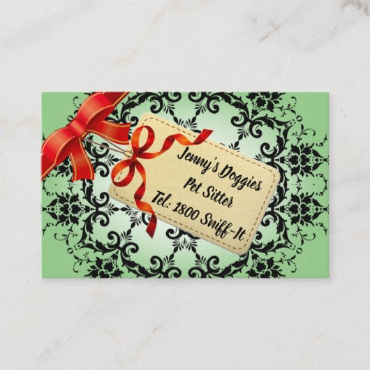 Emerald Green Damask Pattern Pet Sitter Visitekaartje (Voorkant)