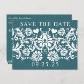 Emerald Green Damask Save the Date Aankondigingskaart (Voorkant / Achterkant)