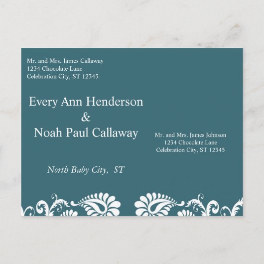 Emerald Green Damask Save the Date Aankondigingskaart (Achterkant)