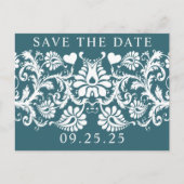 Emerald Green Damask Save the Date Aankondigingskaart (Voorkant)