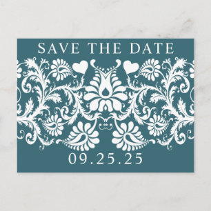 Emerald Green Damask Save the Date Aankondigingskaart