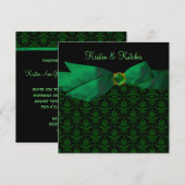 Emerald Green Damask Wedding Invitding Black Kaart (Voorkant / Achterkant)