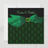 Emerald Green Damask Wedding Invitding Black Kaart (Voorkant)