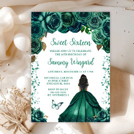 Emerald Green Dark Skin Princess Sweet Sixteen Kaart