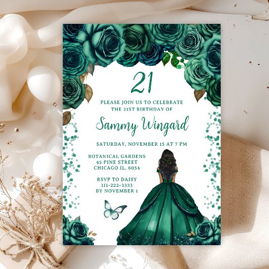 Emerald Green Dark Skin Prinses Verjaardagsfeestje Kaart