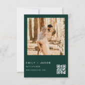 Emerald Green De bruiloft van foto QR-code Elegant Kaart (Achterkant)