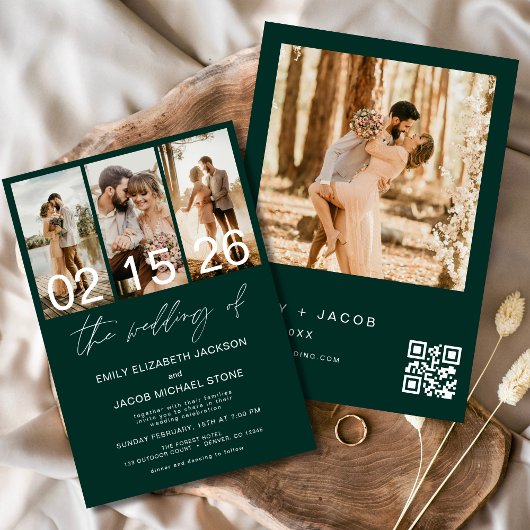 Emerald Green De bruiloft van foto QR-code Elegant Kaart