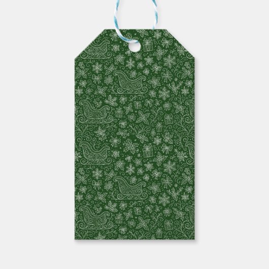 Emerald Green Doodle Christmas Sleigh Pattern Cadeaulabel (Voorkant)