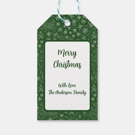 Emerald Green Doodle Christmas Sleigh Pattern Cadeaulabel (Achterkant)