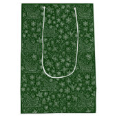 Emerald Green Doodle Christmas Sleigh Pattern Medium Cadeauzakje (Achterkant)