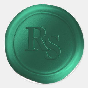 Emerald Green Double Monogram Wedding Wax Seals Ronde Sticker