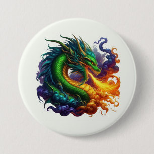 Emerald Green Dragon Ademend Vuur Ronde Button 7,6 Cm