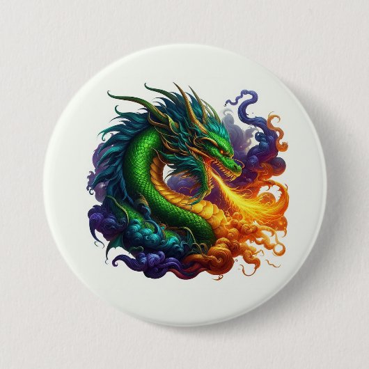 Emerald Green Dragon Ademend Vuur Ronde Button 7,6 Cm (Voorkant)
