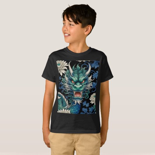 Emerald Green Dragon print T-shirt (Voorkant volledig)