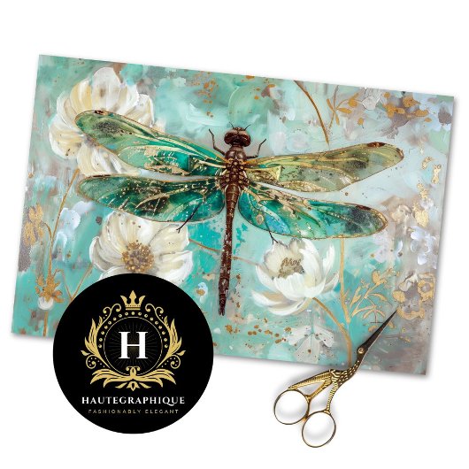 Emerald Green Dragonfly Bloemen Decoupage Tissuepapier