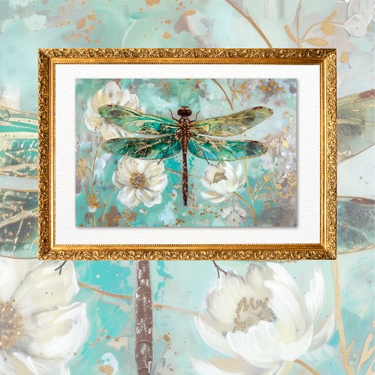 Emerald Green Dragonfly  Bloemen Decoupage Tissuepapier