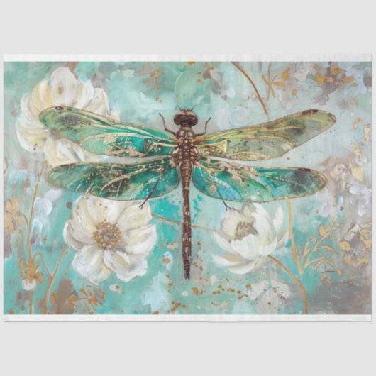 Emerald Green Dragonfly Bloemen Decoupage Tissuepapier (Voorkant)
