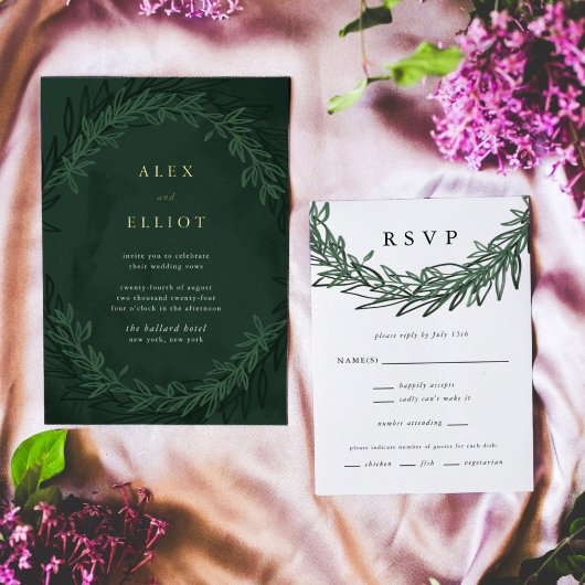 Emerald Green Dramatic Wedding Vertical RSVP-kaart RSVP Kaartje