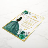 Emerald Green Dress Butterfly Quinceanera Gold Folie Uitnodiging (Gedraaid)