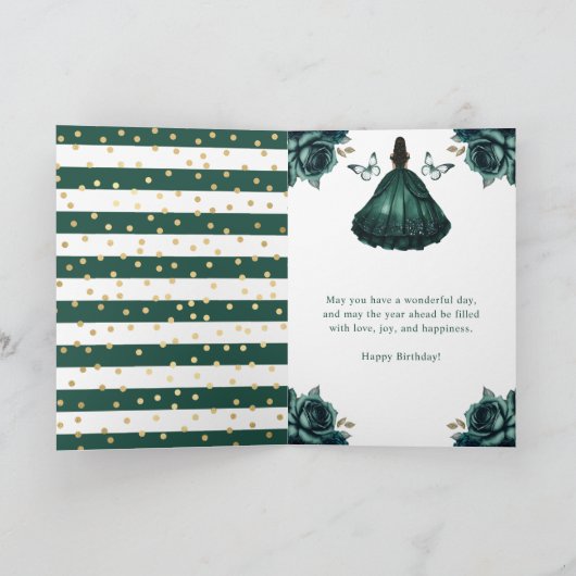 Emerald Green Dress Donkere Huid Prinses Verjaarda Kaart (Binnen)