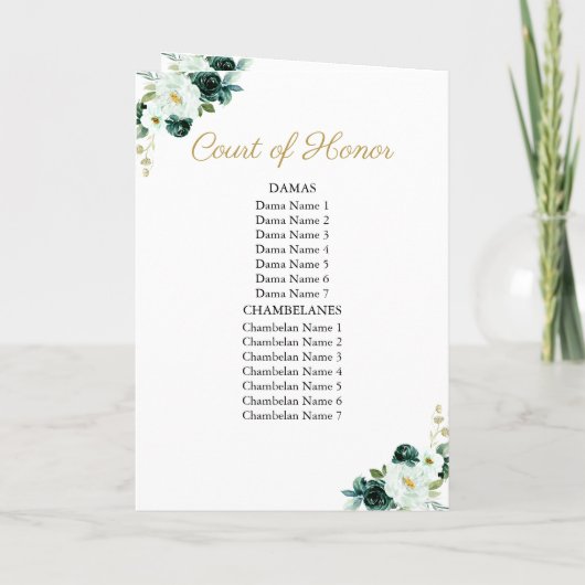 Emerald Green Dress Floral Quinceanera Programs Programma (Achterkant)