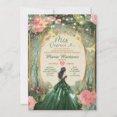 Emerald Green Dress Gold Floral Forest Mis Quince Kaart (Voorkant)
