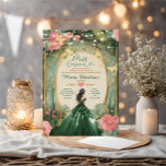 Emerald Green Dress Gold Floral Forest Mis Quince Kaart<br><div class="desc">Emerald Green Dress Gold Floral Forest Mis Quince Invitation Quinceanera 15 Anos,  16e Verjaardag Gouden Vlinder</div>
