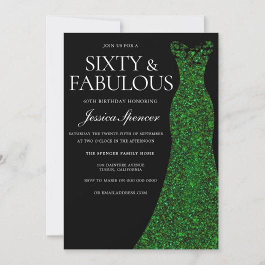 Emerald Green Dress Sixty &Fab Black 60th Birthday Kaart (Voorkant)
