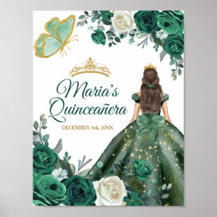 Emerald Green Dresses Quinceañera Crown Birthday Poster