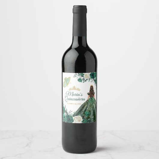 Emerald Green Dresses Quinceañera Crown Birthday Wijn Etiket (Voorkant)
