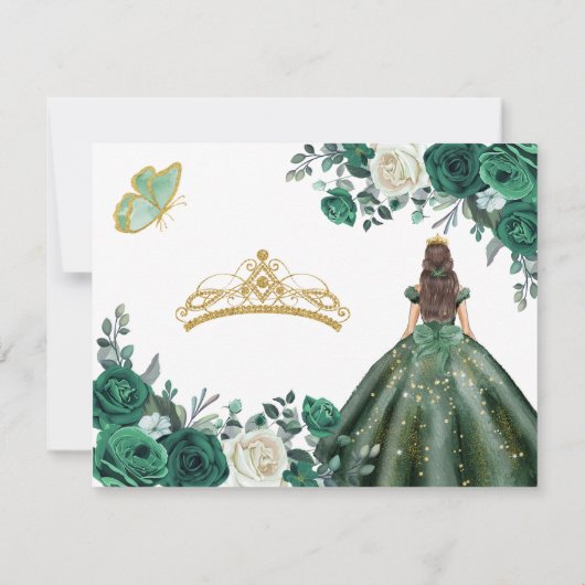 Emerald Green Dresses Quinceañera Save the Date Bedankkaart (Achterkant)