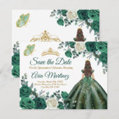 Emerald Green Dresses Quinceañera Save the Date Bedankkaart (Voorkant / Achterkant)