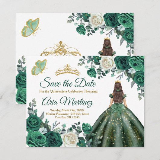 Emerald Green Dresses Quinceañera Save the Date Bedankkaart (Voorkant / Achterkant)