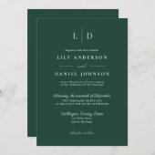 Emerald Green Eenvoudig Monogram QR Code Trouwen Kaart (Voorkant / Achterkant)