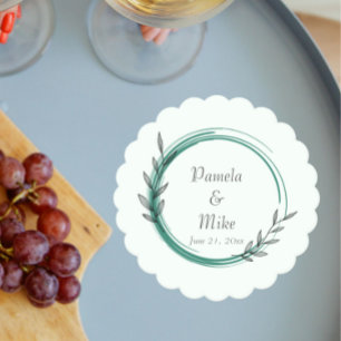 Emerald Green Eenvoudige Botanische Krans Trouwen Kartonnen Onderzetters