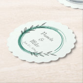 Emerald Green Eenvoudige Botanische Krans Trouwen Kartonnen Onderzetters (Gekanteld)