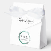 Emerald Green Eenvoudige Krans Monogram Trouwen Bedankdoosjes (Voorkant)