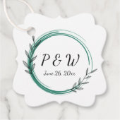 Emerald Green Eenvoudige Krans Monogram Trouwen Bedankjes Labels (Voorkant)