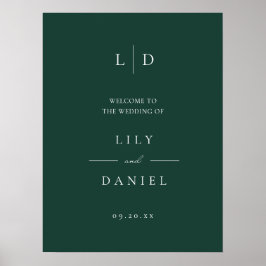 Emerald Green Eenvoudige Monogram Huwelijk Welkom  Poster