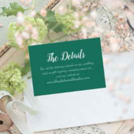 Emerald Green Eenvoudige Stijl Trouwdetails Informatiekaartje
