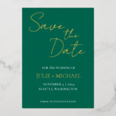 Emerald Green Eenvoudige Stijl Trouwen Save the Da Folie Uitnodiging (Voorkant)