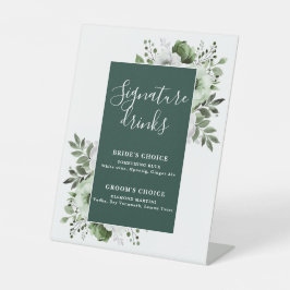 Emerald Green Elegant Bloemen Signature Drinken Reclamebord Met Voetstuk