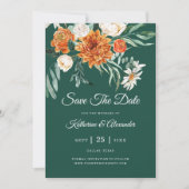Emerald Green Elegant Bloemen Sinaasappel Foto bru Save The Date (Voorkant)