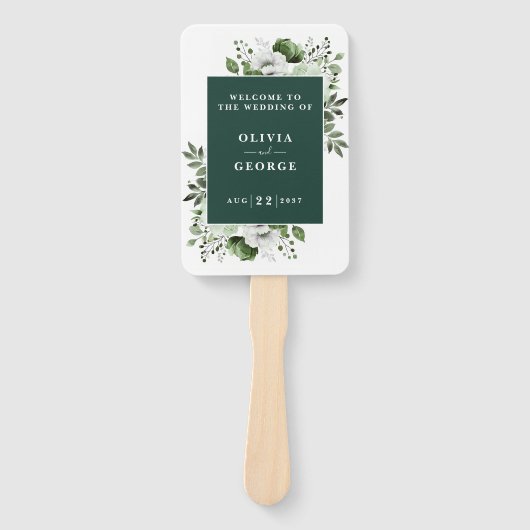 Emerald Green Elegant Bloemen Trouwprogramma Handwaaier (Voorkant)