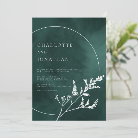 Emerald Green Elegant Greenery Wedding Kaart (Staand voorkant)